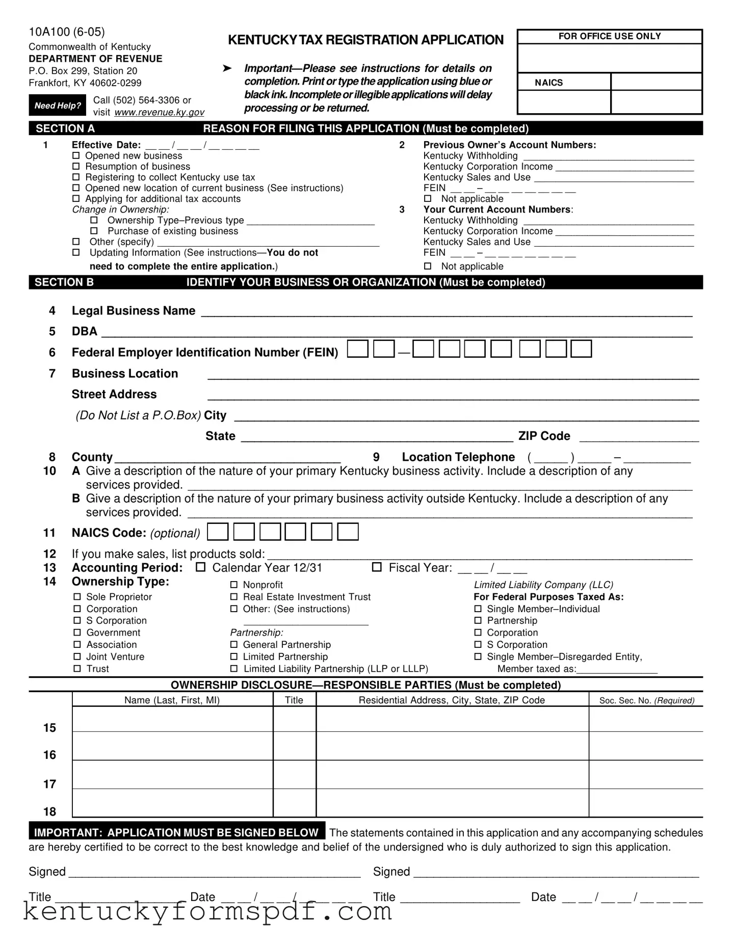 Fill in a Valid 10A100 Kentucky Template