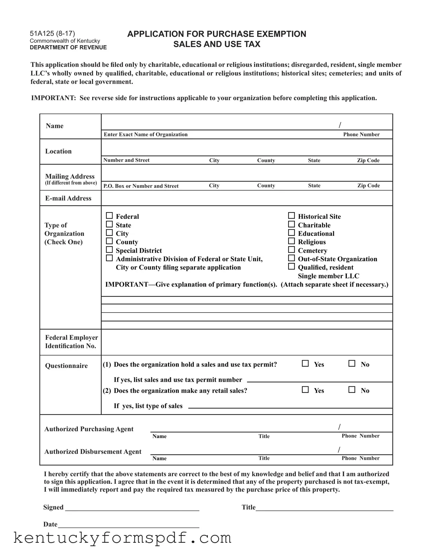 Fill in a Valid 51A125 Kentucky Template