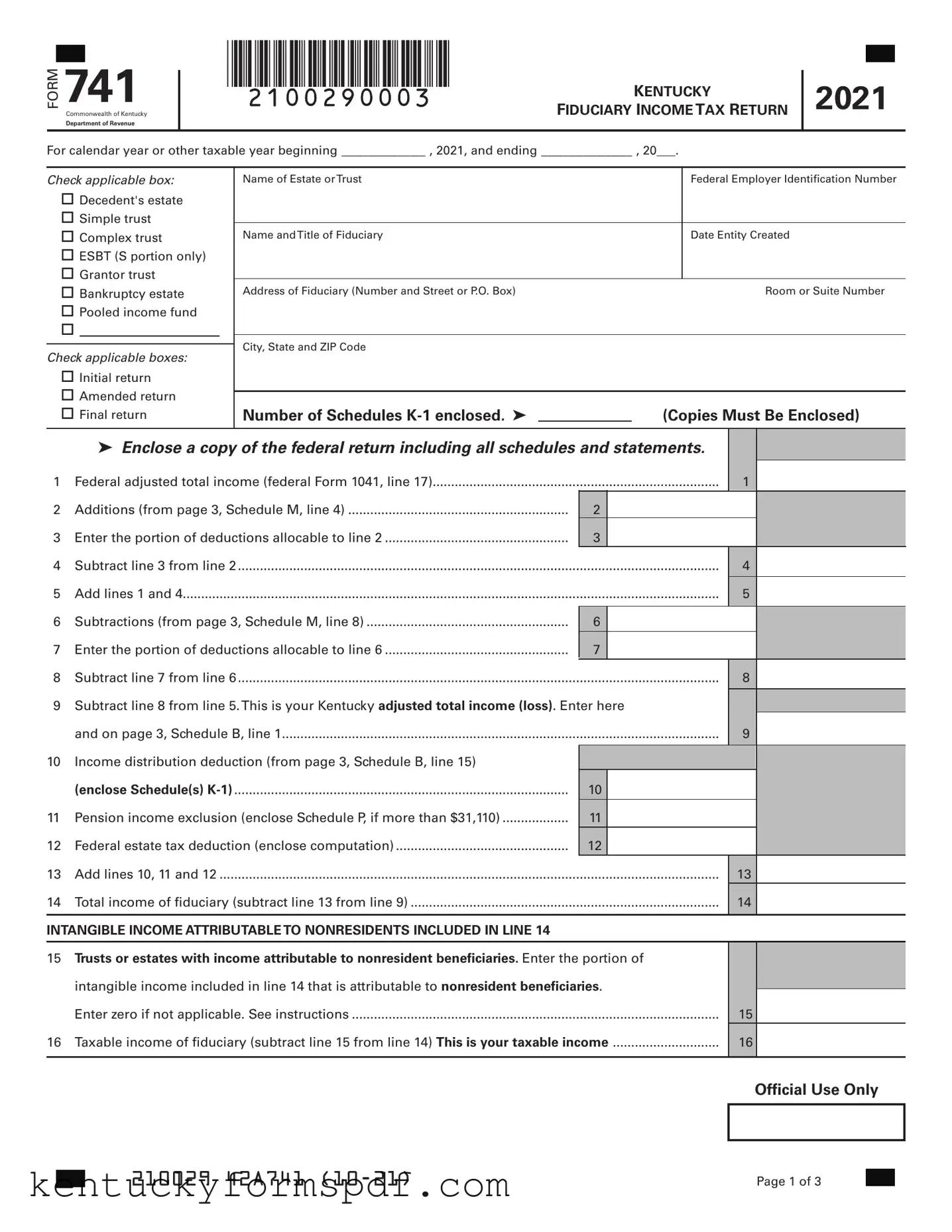 Fill in a Valid 741 Kentucky Template