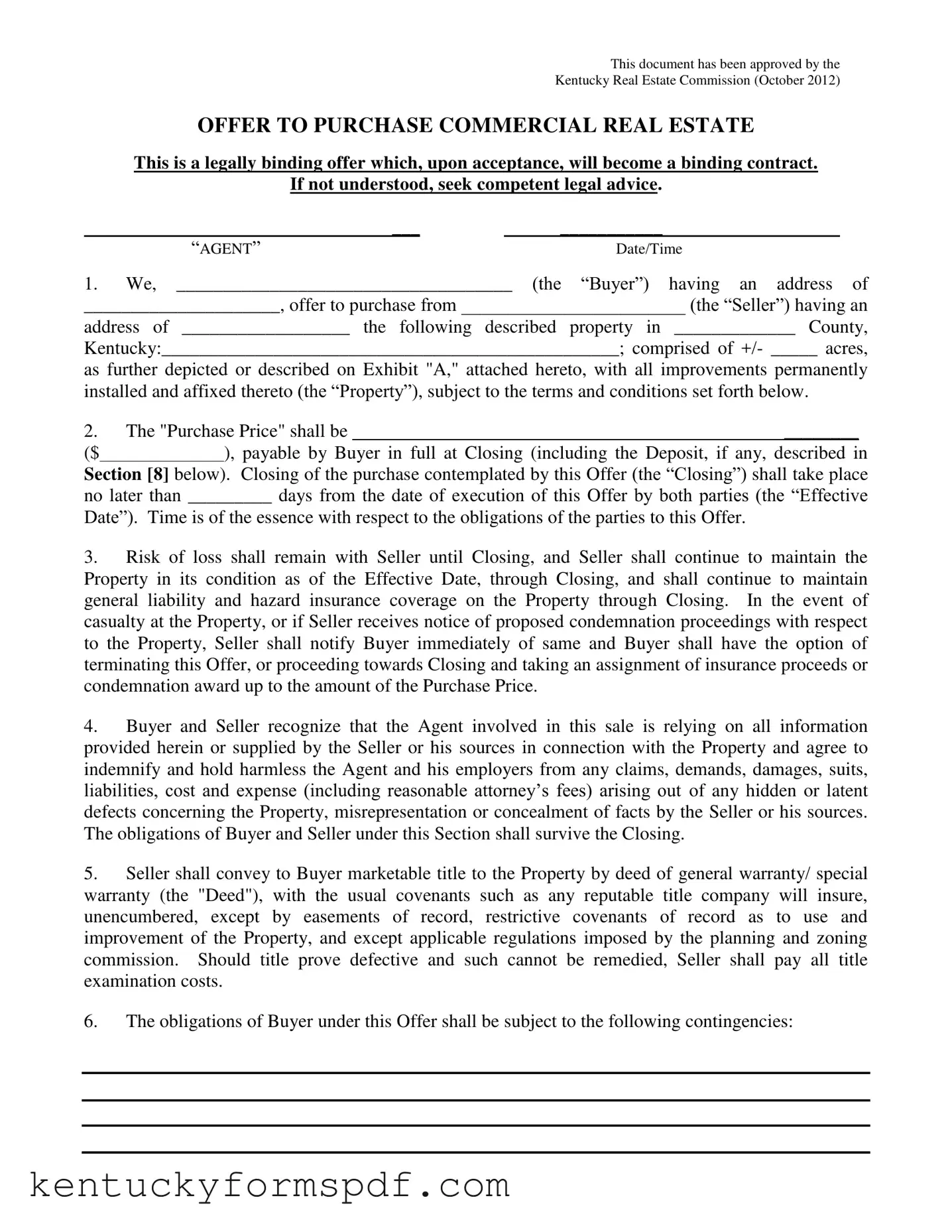 Fill in a Valid Home Sale Contract Kentucky Template