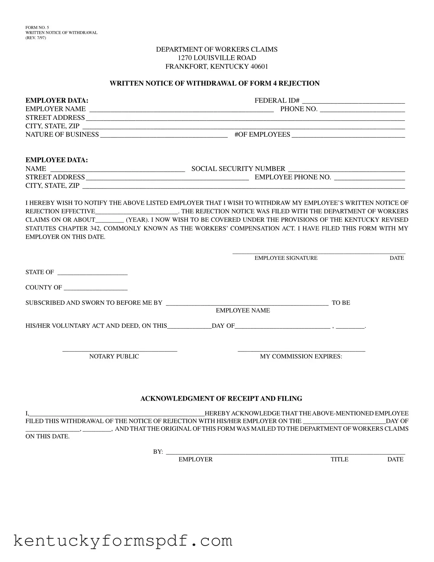 Fill in a Valid Kentucky 5 Template