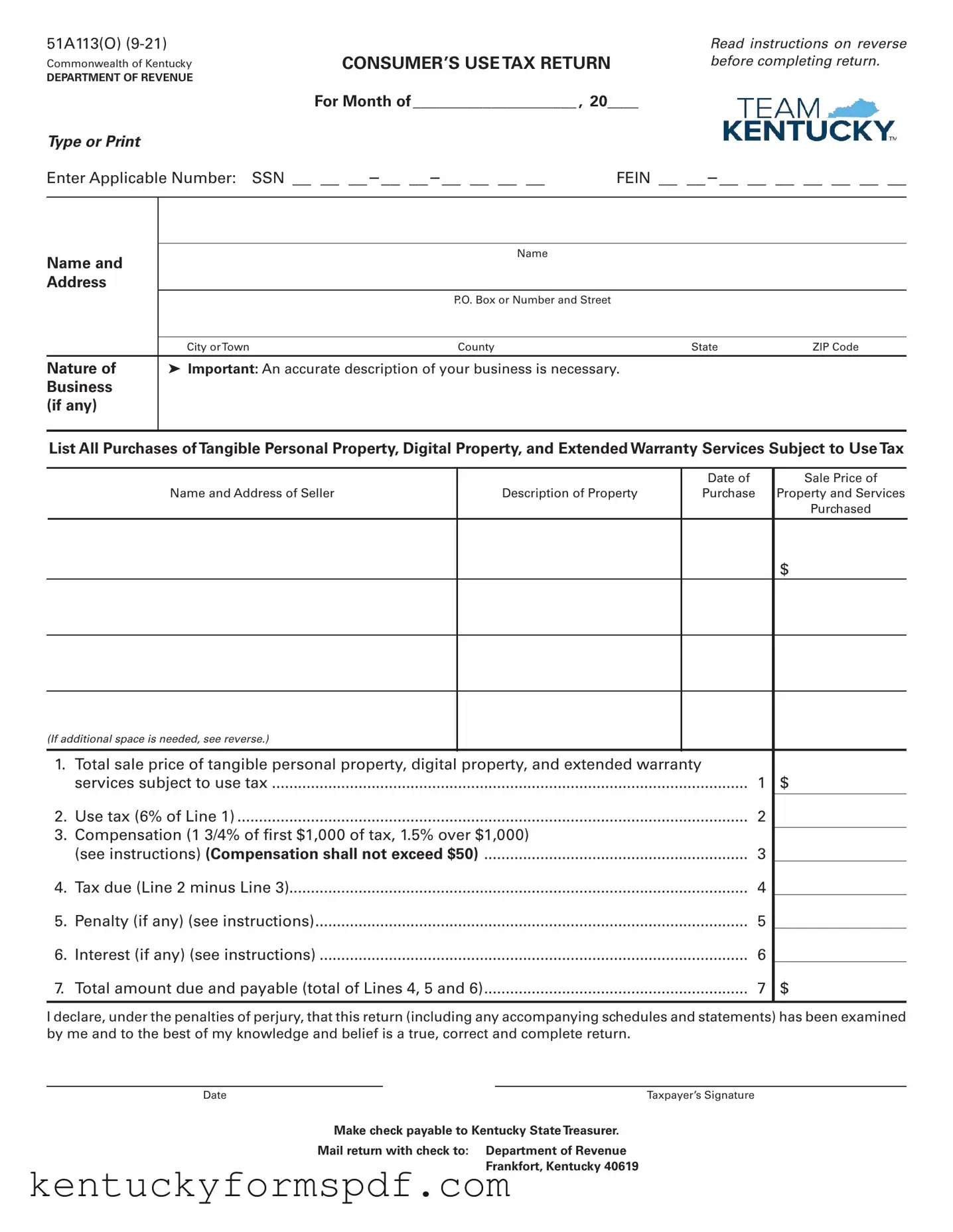 Fill in a Valid Kentucky 51A113 Template