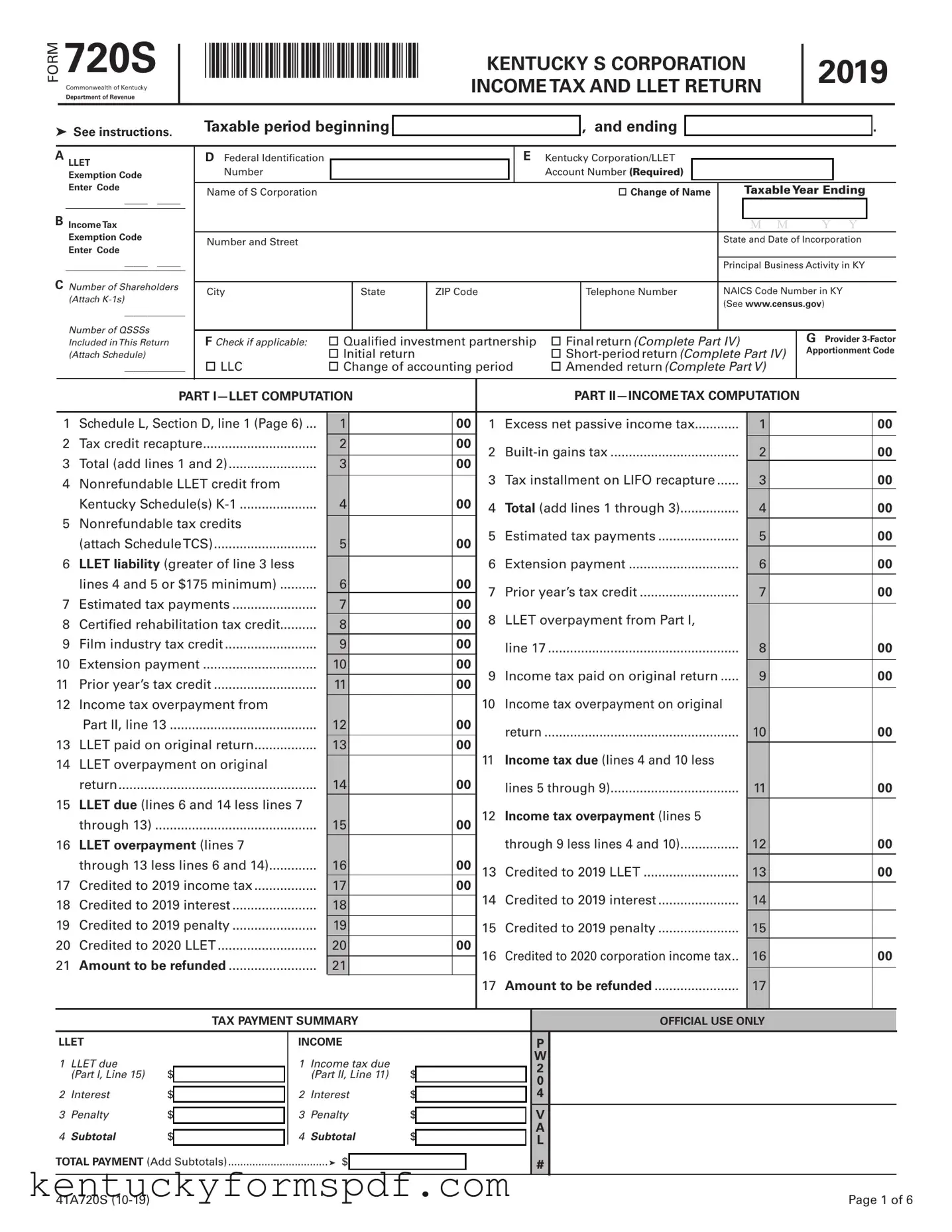 Fill in a Valid Kentucky 720S Template