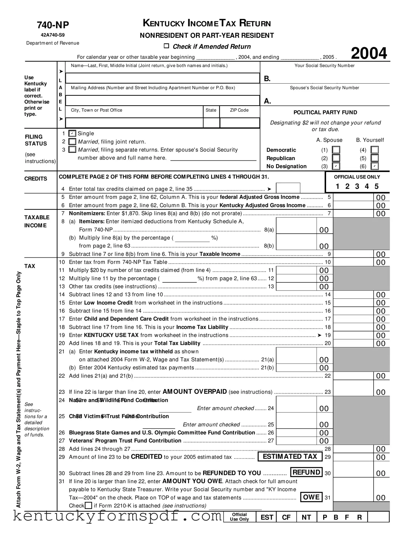 Fill in a Valid Kentucky 740 Np Template