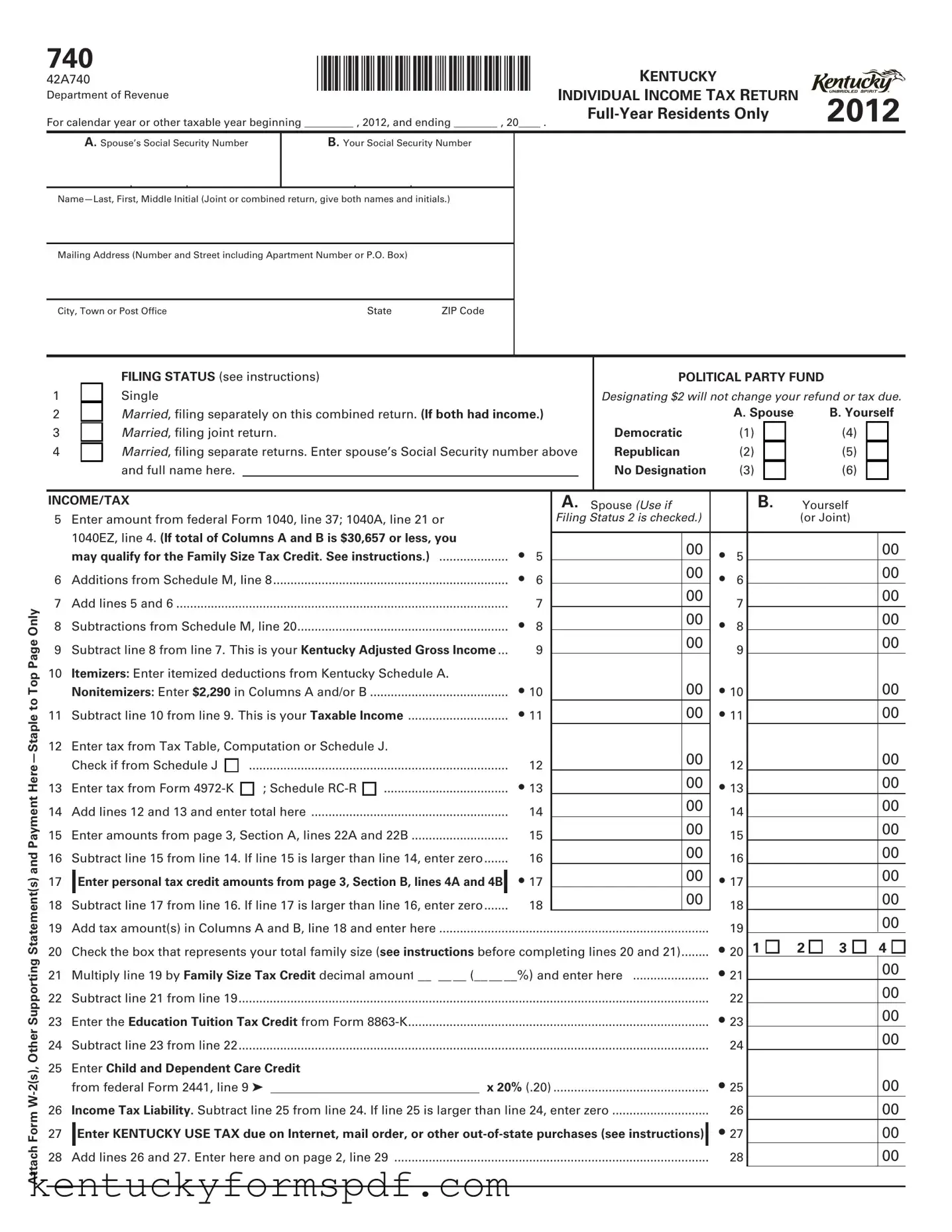 Fill in a Valid Kentucky 740 Template