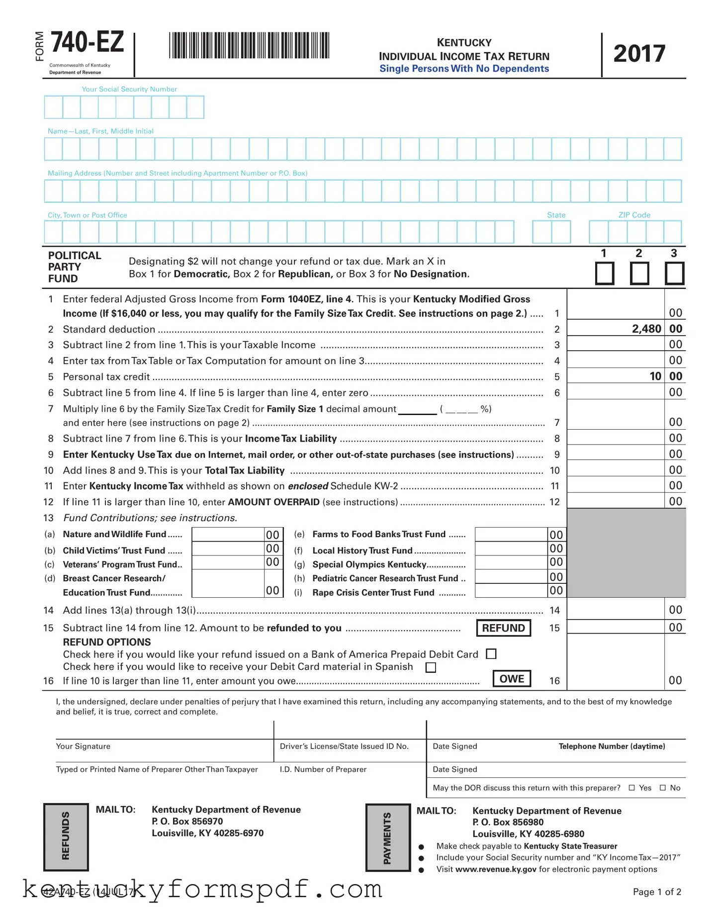 Fill in a Valid Kentucky 740Ez Template