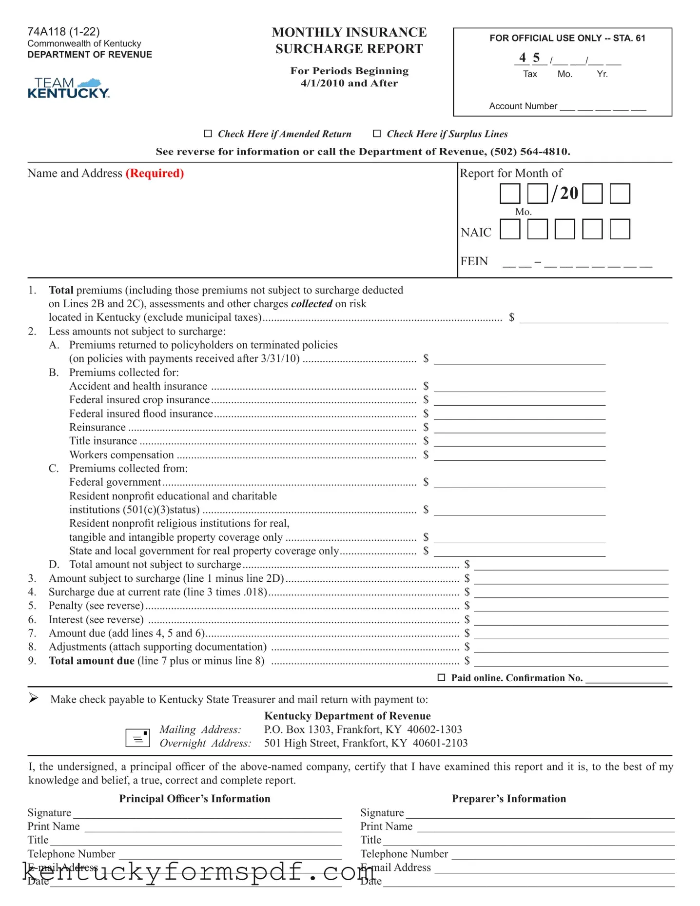 Fill in a Valid Kentucky 74A118 Template