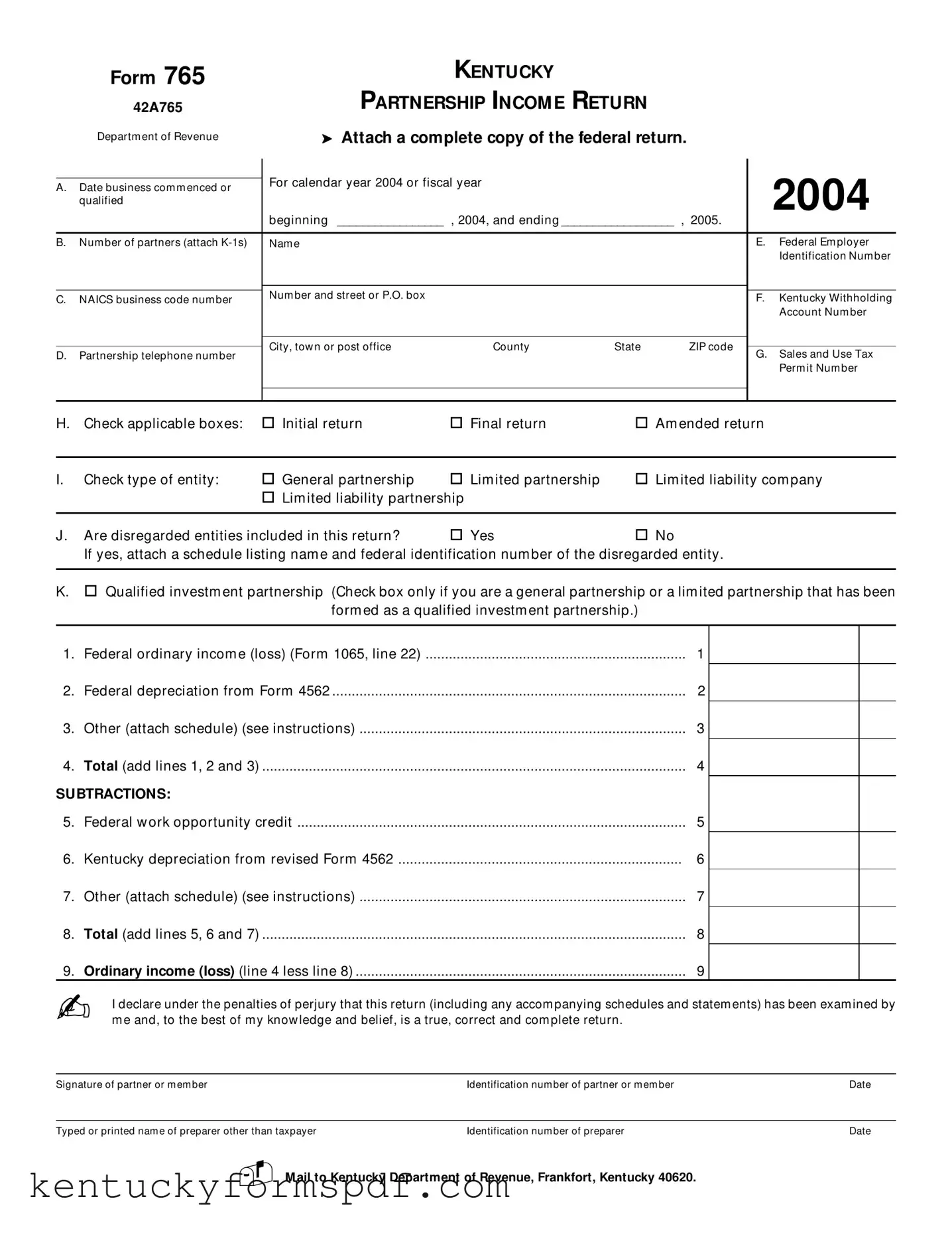 Fill in a Valid Kentucky 765 Template