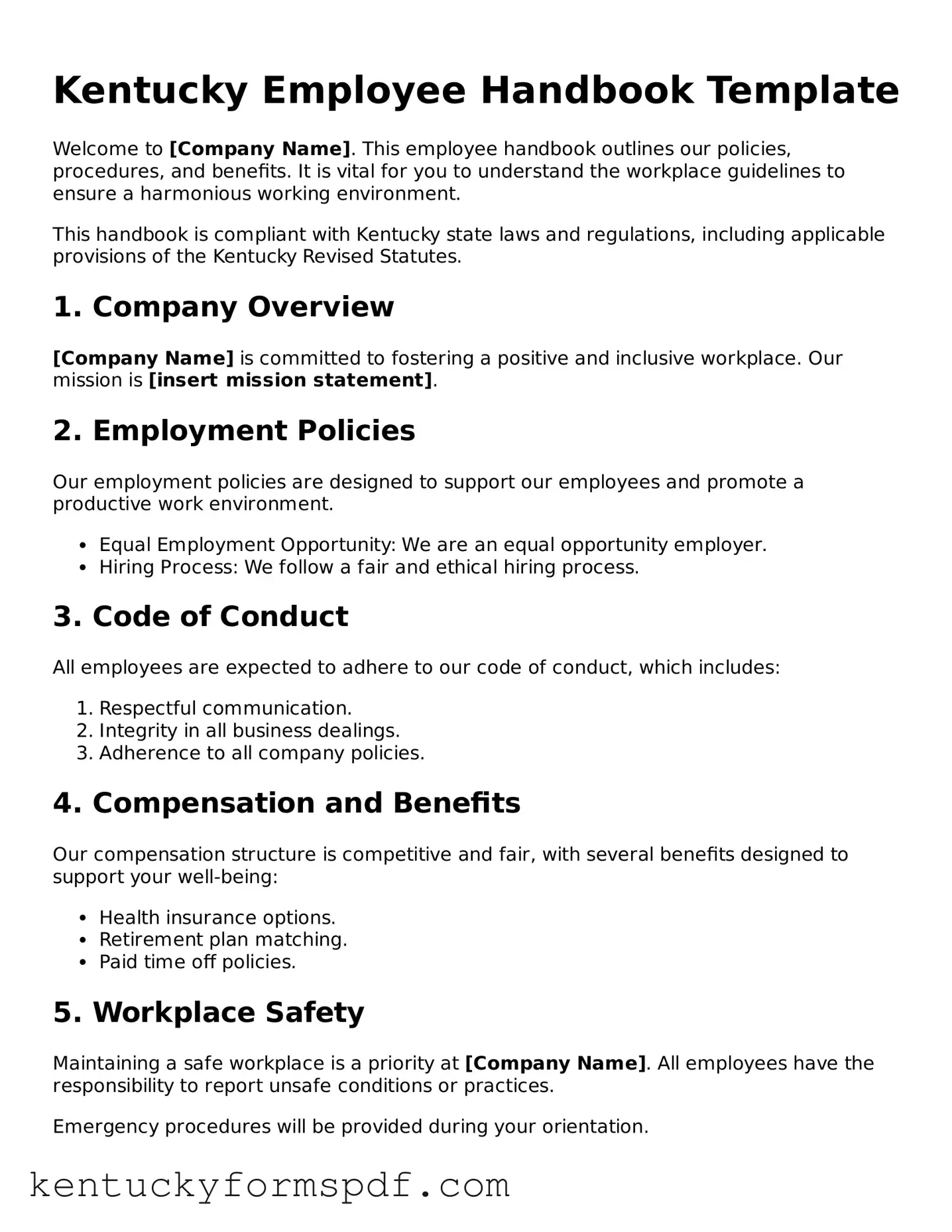 Valid Employee Handbook Template for Kentucky State