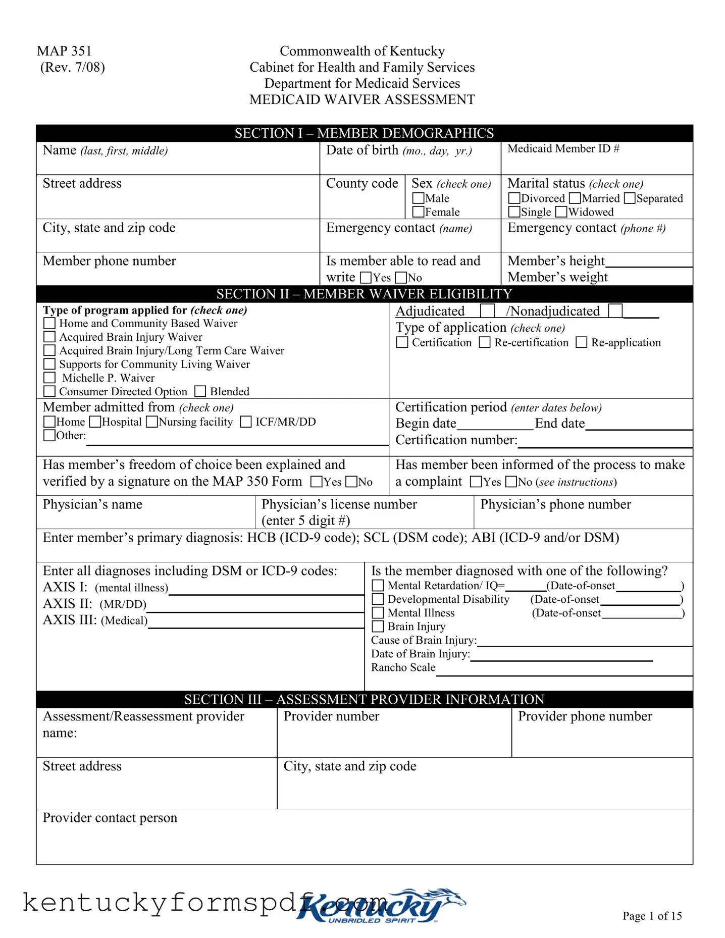 Fill in a Valid Kentucky Map 351 Template