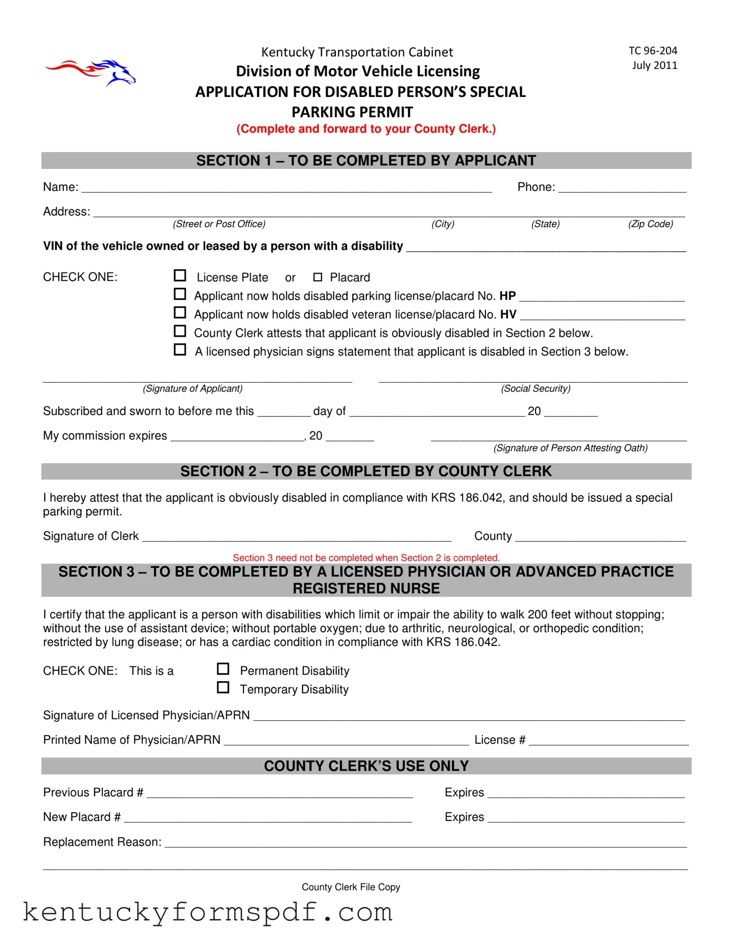 Fill in a Valid Kentucky Tc 96 204 Template