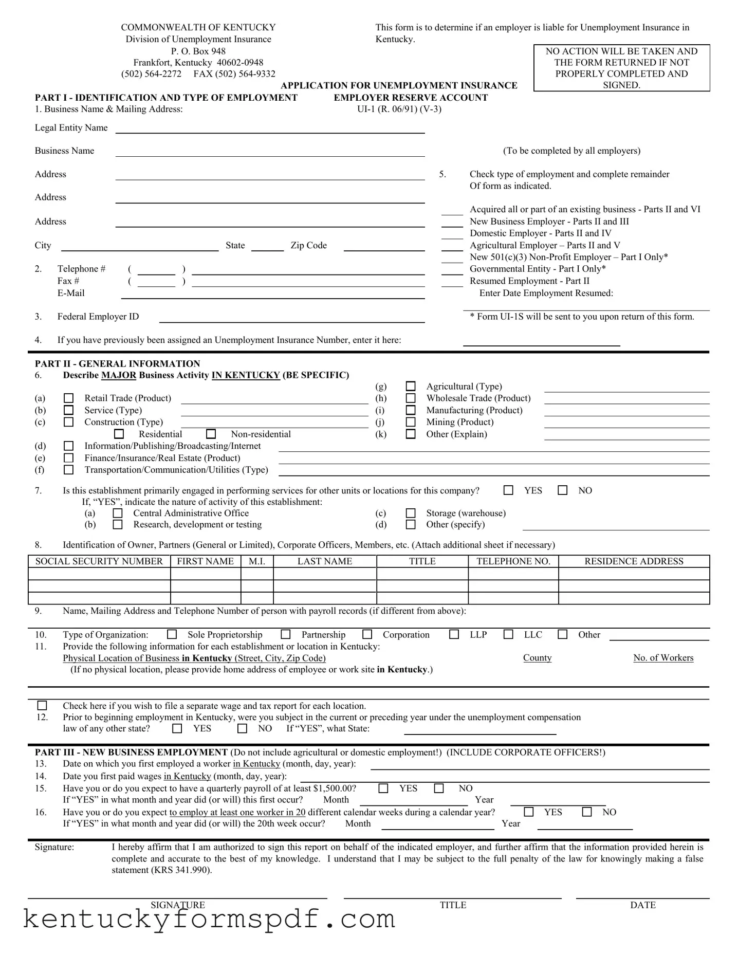 Fill in a Valid Kentucky Ui 1 Template