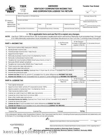 Fill in a Valid Kentucky 720X Template