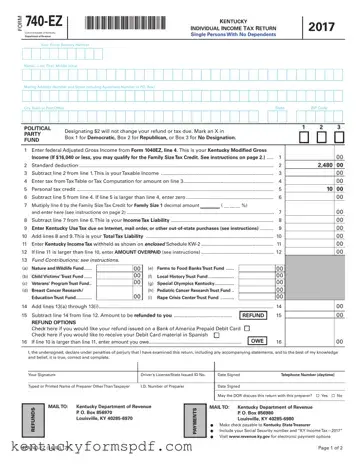 Fill in a Valid Kentucky 740Ez Template