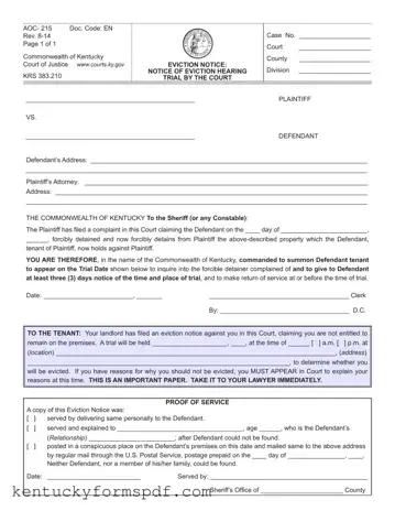 Fill in a Valid Kentucky Aoc 215 Template