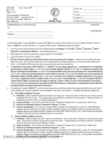 Fill in a Valid Kentucky Aoc 495 Template