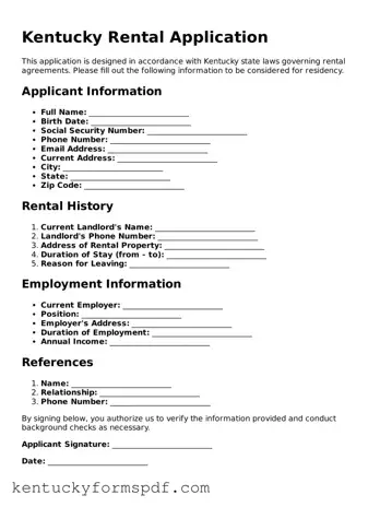 Valid Rental Application Template for Kentucky State