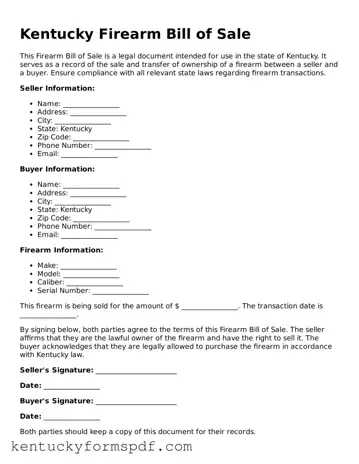 Valid Firearm Bill of Sale Template for Kentucky State
