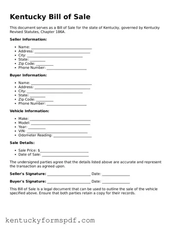 Valid Bill of Sale Template for Kentucky State