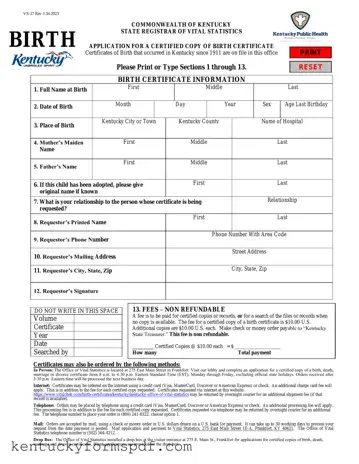 Fill in a Valid Kentucky Birth Certificate Template
