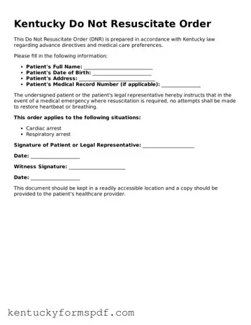 Valid Do Not Resuscitate Order Template for Kentucky State