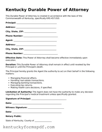 Valid Durable Power of Attorney Template for Kentucky State