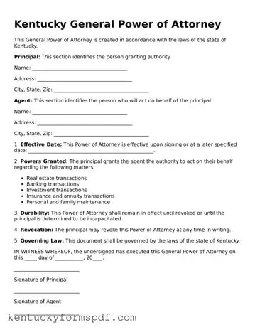 Valid General Power of Attorney Template for Kentucky State