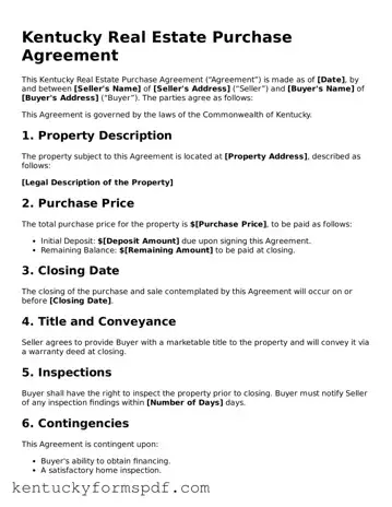 Valid Real Estate Purchase Agreement Template for Kentucky State