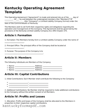 Valid Operating Agreement Template for Kentucky State
