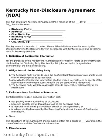 Valid Non-disclosure Agreement Template for Kentucky State