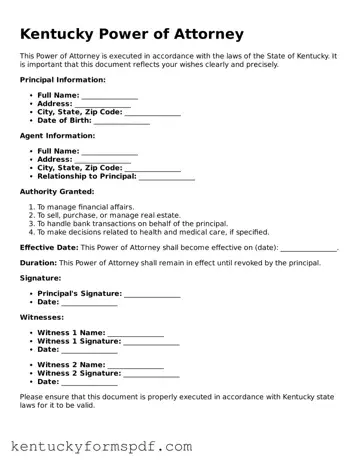 Valid Power of Attorney Template for Kentucky State