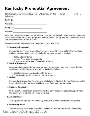 Valid Prenuptial Agreement Template for Kentucky State