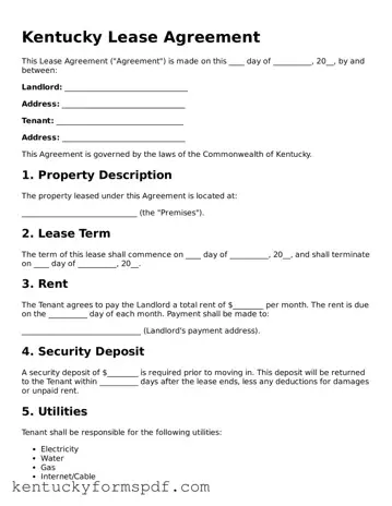 Valid Lease Agreement Template for Kentucky State
