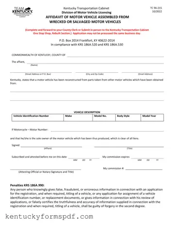 Fill in a Valid Kentucky Tc 96 215 Template