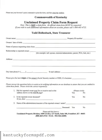 Fill in a Valid Kentucky Unclaimed Property Reporting Template